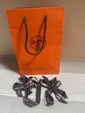 Hermes Classic Signature H Logo Orange Shopping Paper Bag and Ribbon